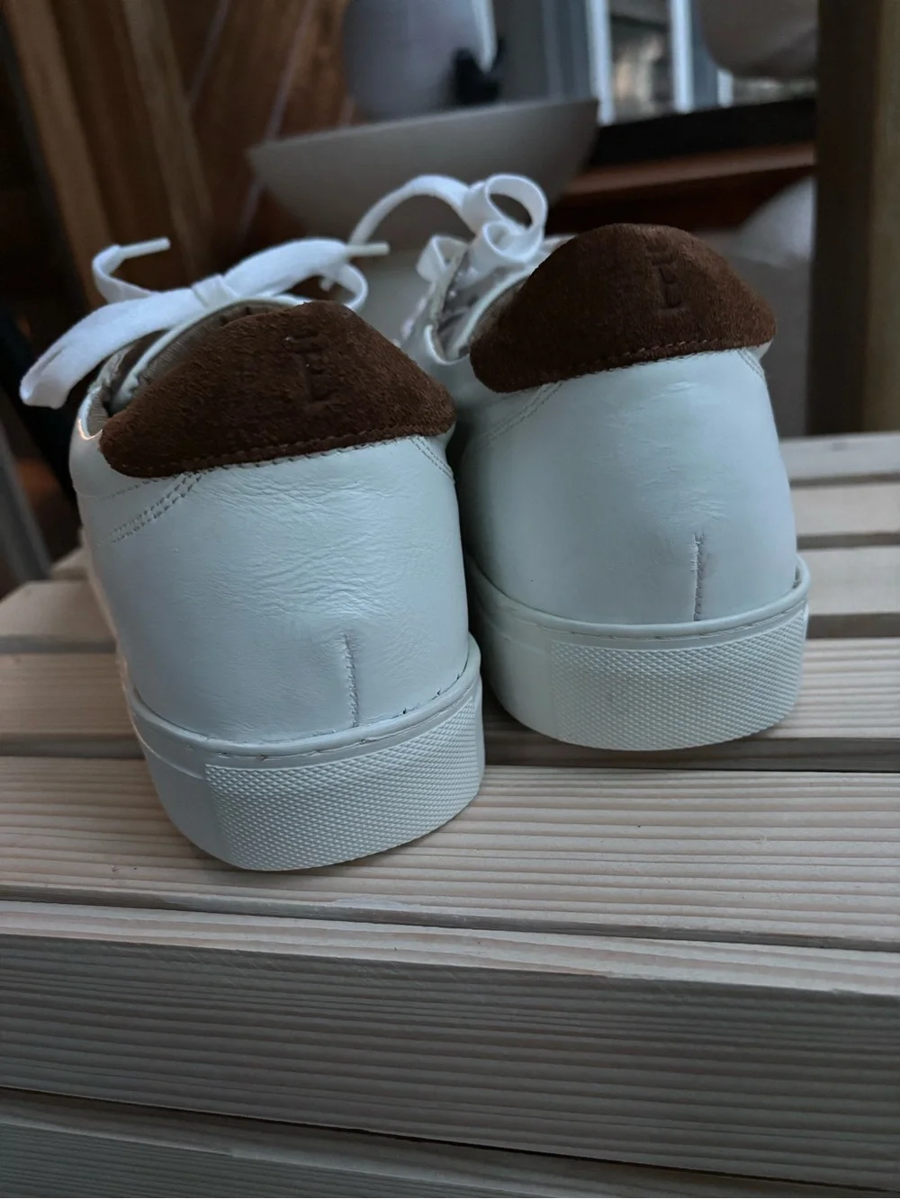 Crevo White Sneakers with Brown Heel Tab